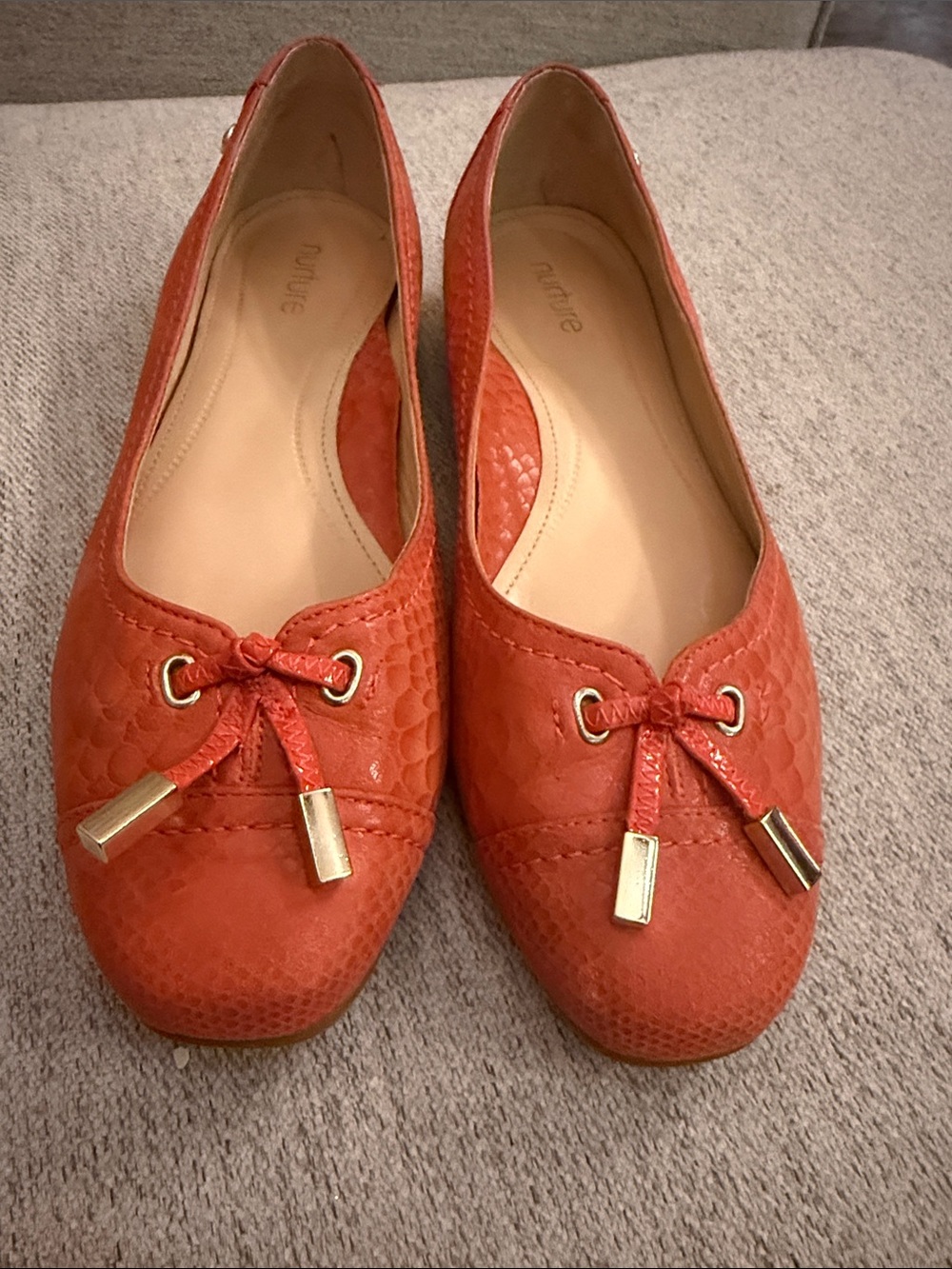 Nurture by Lamaze Coral-Orange Textured Bow Loafers